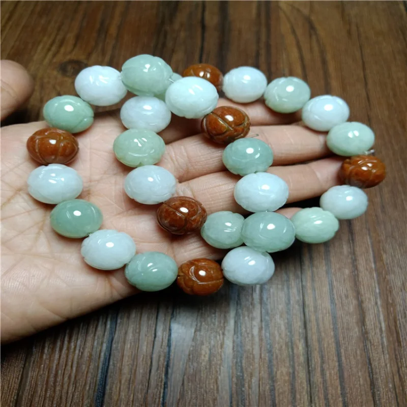 Supply jewelry A-level tri-color Fu Lu Shou lotus Buddha beads bracelet checked jade wholesale