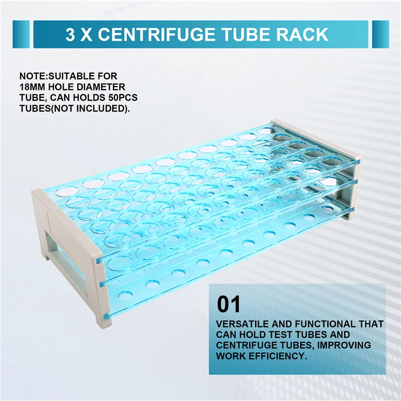 Qy-3PCS 18Mm 50-Well Storage Tray Laboratory Tube Racks Test Tube Racks Centrifuge Tube Racks