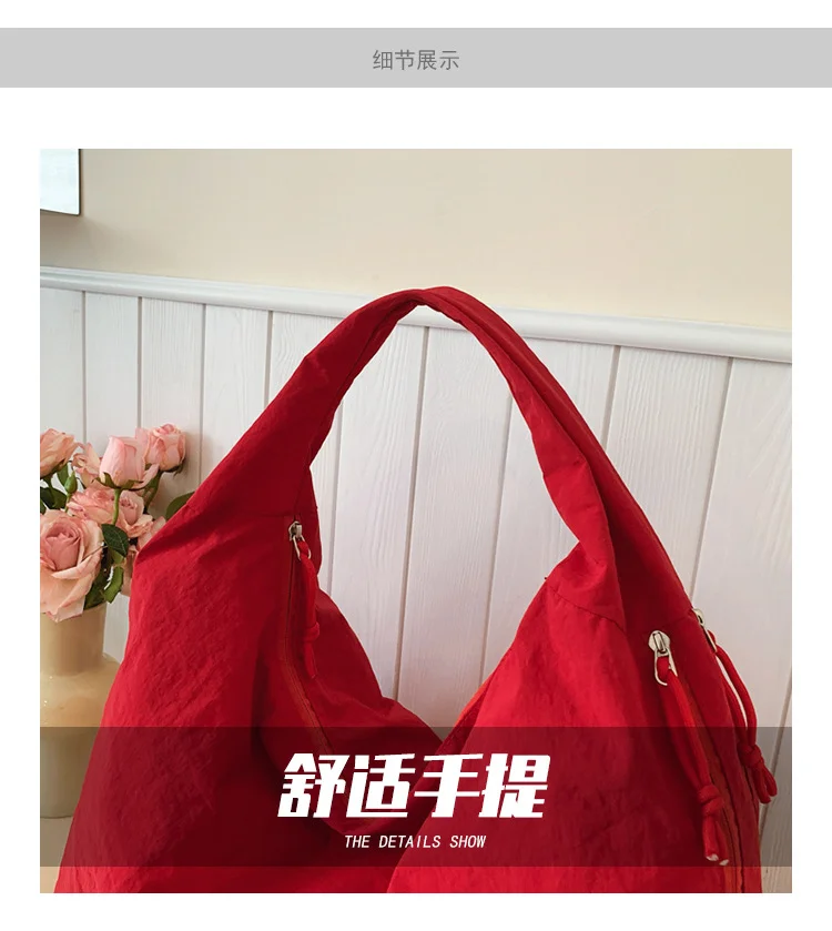 Lässige Nylon-Umhängetasche mit mehreren Taschen, Doppelreißverschluss, hohe Kapazität, Einkaufstasche, 2025, modische einfarbige Handtaschen, Einkaufstasche – Detail 6