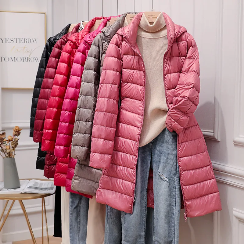 New Women Lightweight Down Jacket Down Coats Quilted Puffer Jacket Warm Hooded Slim Outerwear Pocket Zipper Solid Down Coat