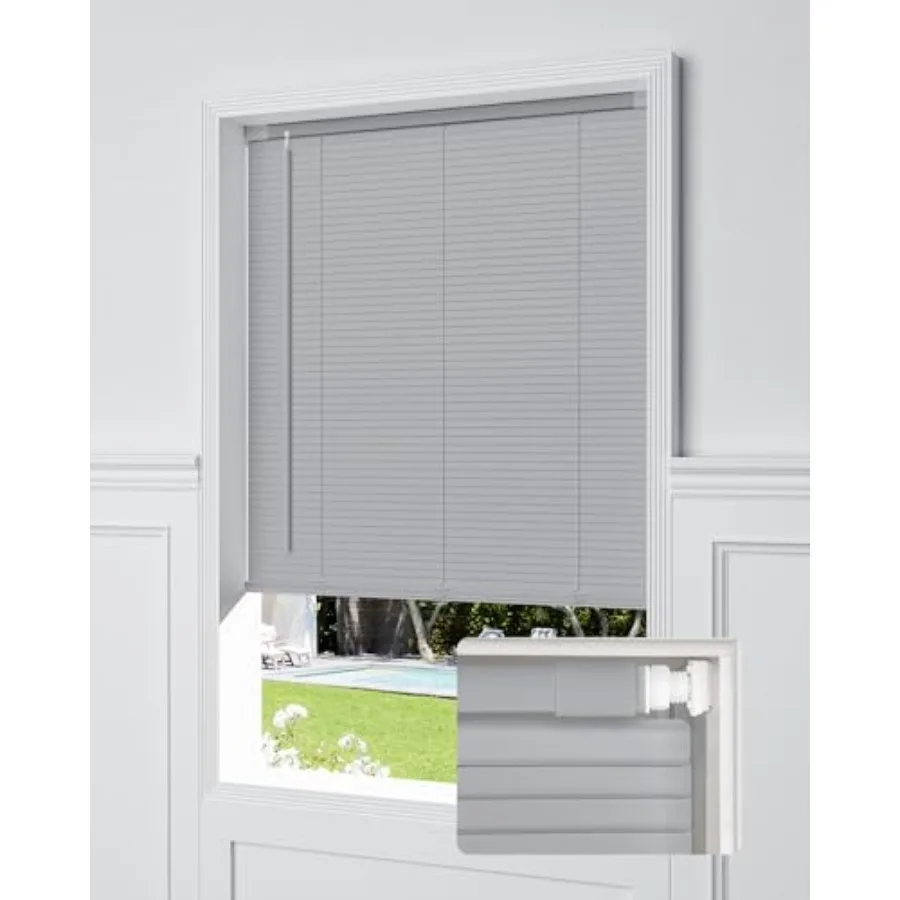 

No Drill Blinds for Windows 1" Vinyl L-Shaped Slats Cordless Mini Blinds for Home for Window Size 20" W × 48" H