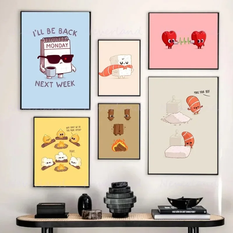 1pc frameless canvas painting 1pc frameless Cartoon Cute Colorful Fruit and Vegetable Personification Poster Prints Wall Art Pic