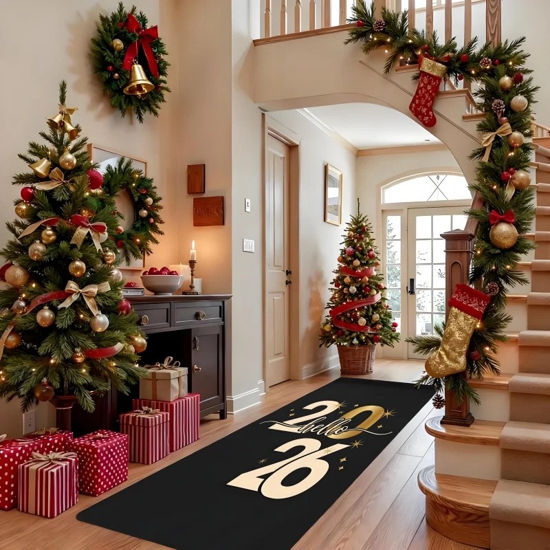 

2026 Christmas Carpet Mat Rug Home Decoration Festive Tree Fireworks Pattern Long Floor Mat Non-Slip Rugs for Bedroom Home Rugs
