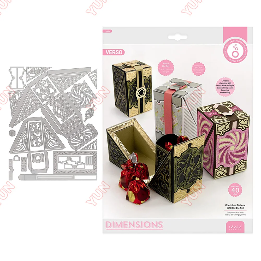 

Cherished Cadeau Gift Box Die Set Metal Cutting Dies Greeting Card Decor Craft Molds DIY Christmas Scrapbooking Flowers Sticker