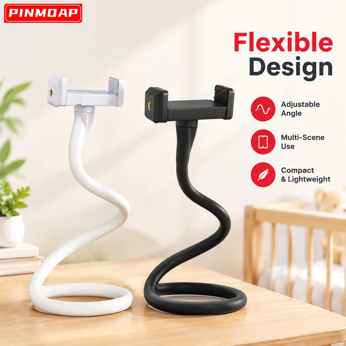 PINMOAP Flexible Monitor Stand Phone Holder Camera Mount Adjustable Baby Monitor Clamp for Desk Bedside Office and Streaming