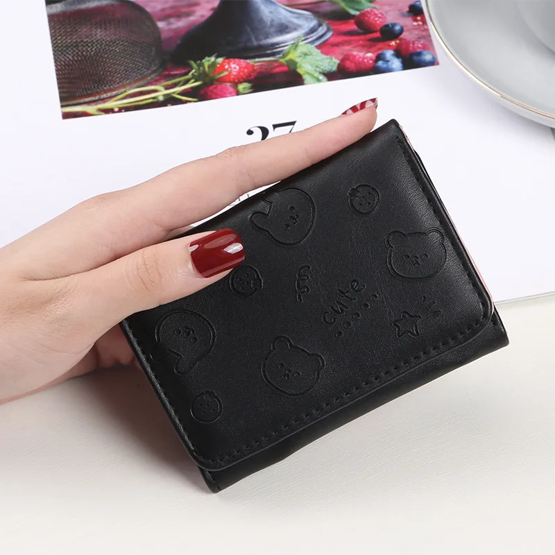 Women Cute Bear Wallet Trifold Pu Leather Coin Purse Girl Lovely Short Wallet Card Holder Multi-card Pouch Small Wallet