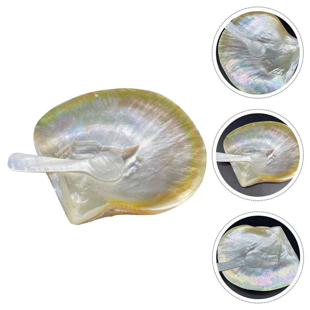 

1 Set Natural Shell Food Plate Spoon Dessert Snack Storage Home Restaurant Kitchen Supplies Unique Shell Plate With Spoon Food