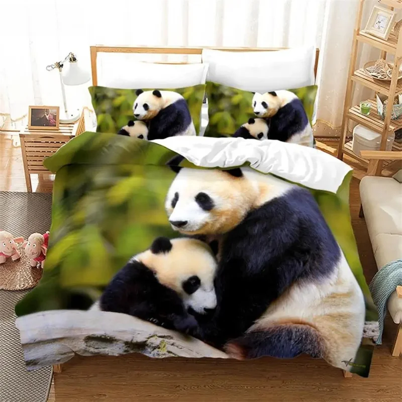 Cartoon Chinese Panda Bedding Set Soft Microfiber Double Queen King Twin Duvet Cover Kids Girls Room Decor White Duvet Cover