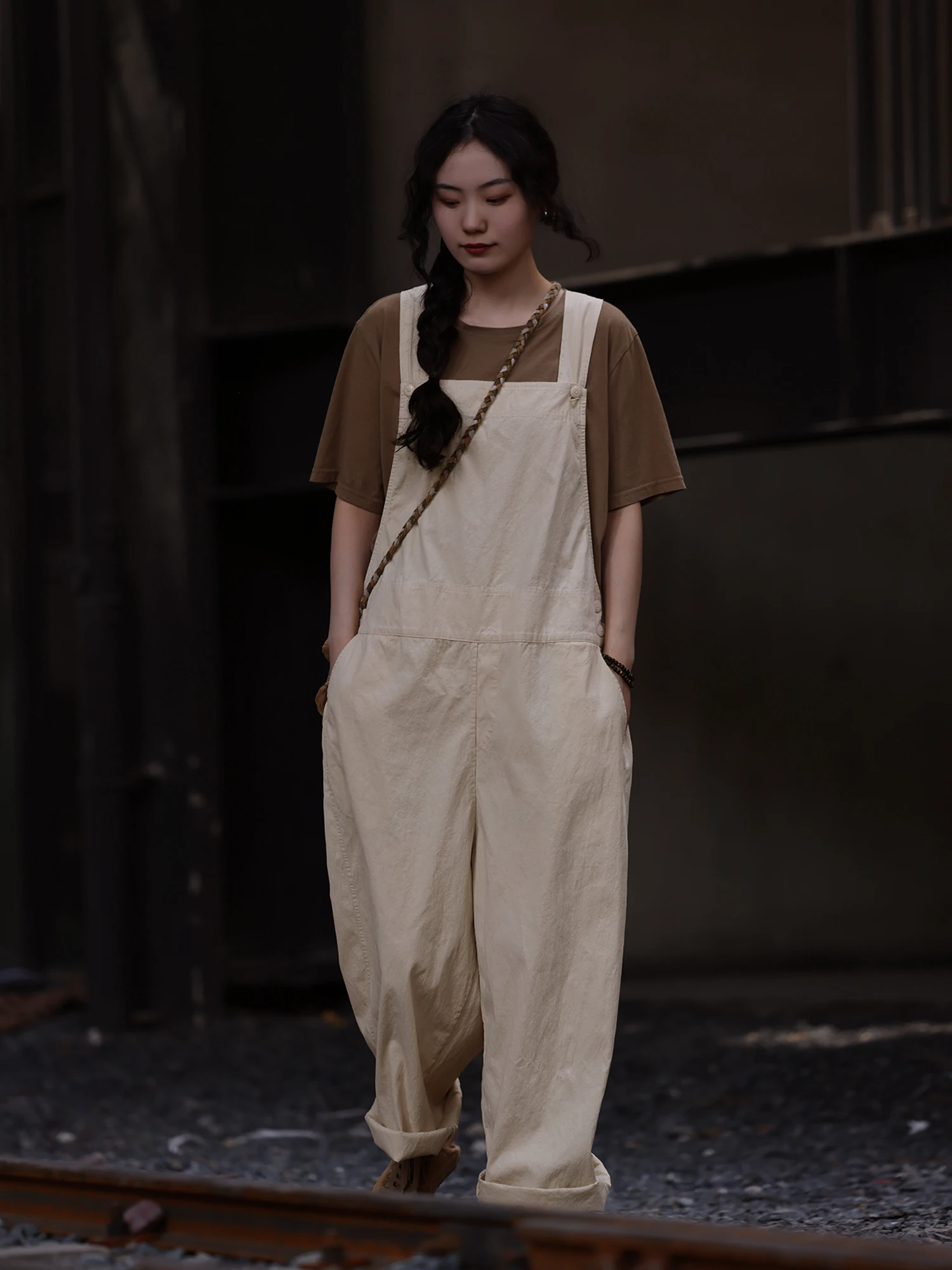 

Pure Cotton Striped Slimming Overalls Faionable Casual Pants Commute Sle Long Straight Leg Loose Fit Summer New Arrival
