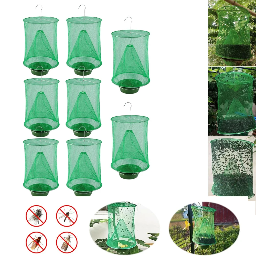 

Ranch Fly Trap Outdoor Hanging Stable Fly Trap with Bait Tray Reusable Bag Pest Control Net for Family Farm Park Orchard Garden