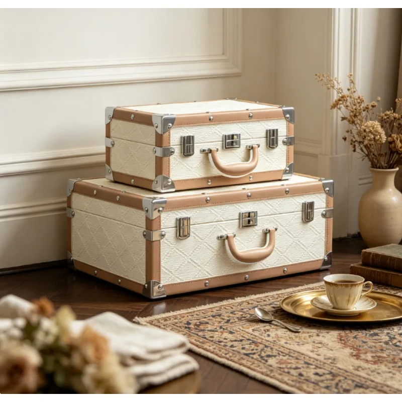 Flocked Leather Portable Storage Box, Woven Pattern Handbag Style Storage Case,Multifunctional Organizer for Jewelry Makeup Home