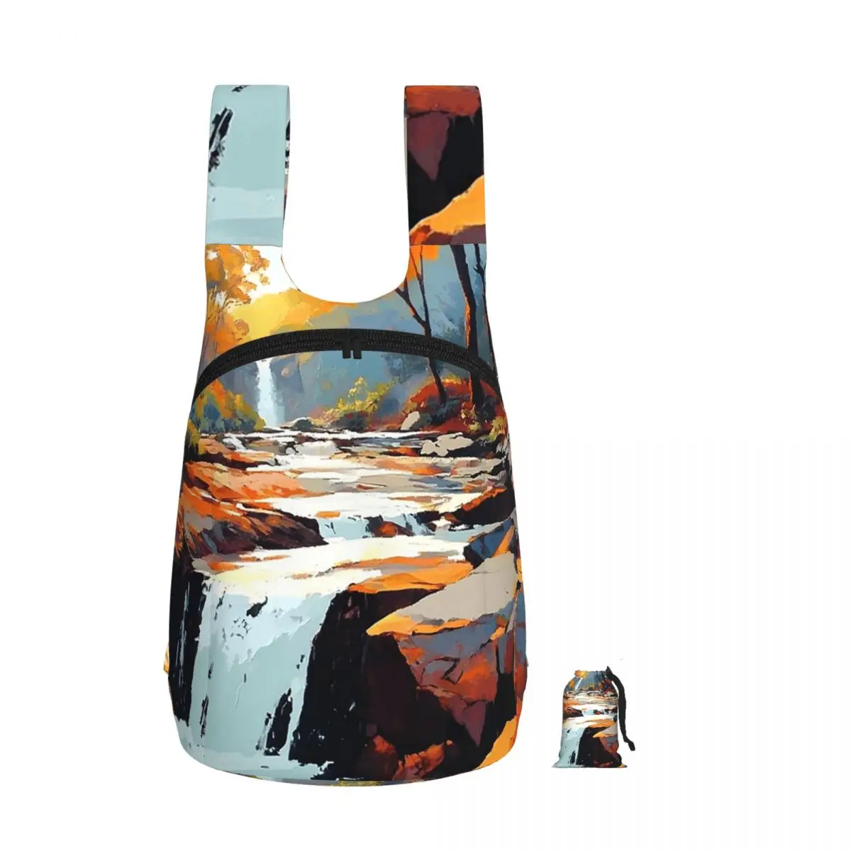 Landscape Autumn Waterfall Flowing Through Forest Backpack Student Storage BookBag Children School Bag Computer Shoulder Bags