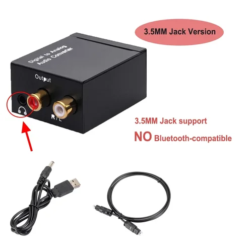 Imagen 2 del producto Convertidor de Audio Digital a analógico, señal Coaxial de fibra óptica a DAC analógico Spdif estéreo, conector de 3,5 MM, amplificador RCA, decodificador BT