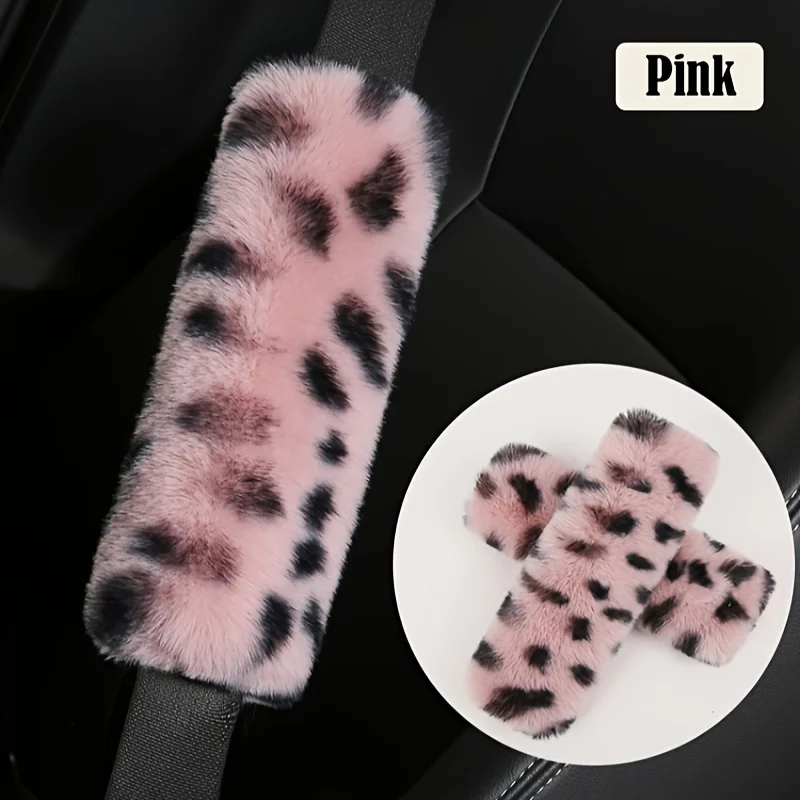 2 sets of faux rabbit fur plush car seat belt cover car seat belt leopard shoulder pads cover men and women universal