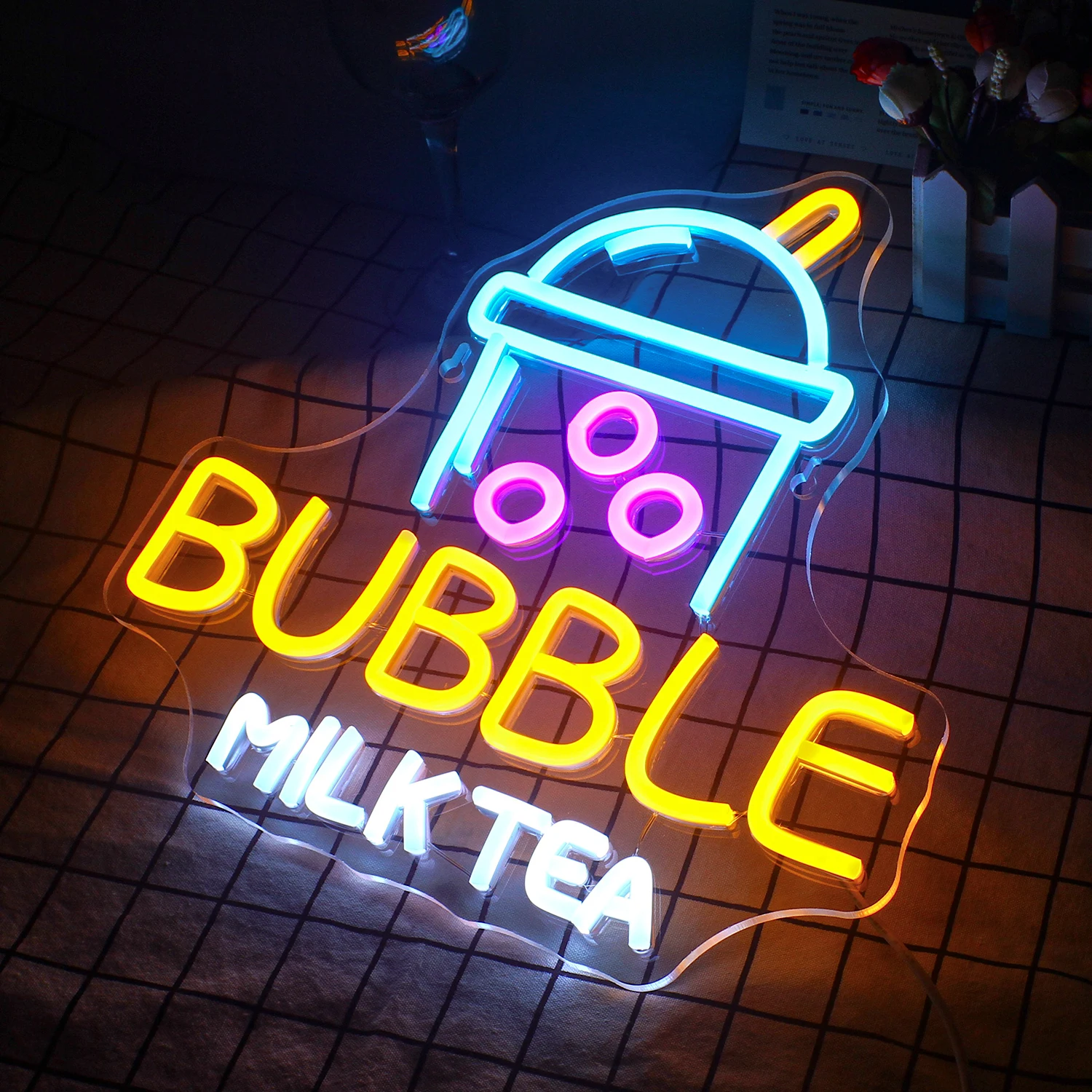 Imagem -02 - Bolha de Leite Chá Neon Sign Led Parede do Quarto Boba Tea Light Decor Usb Powered Pendurado Acrílico para Leite Chá Bar Cafe Shop Decor