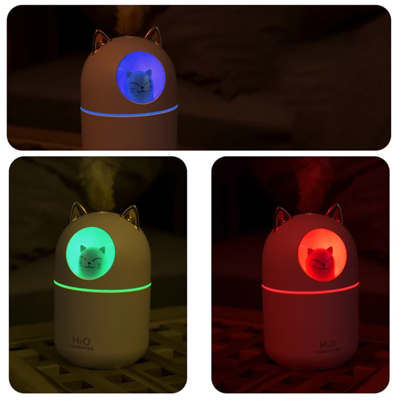 

300ML USB Air Humidifier Cool Mist Maker Fogger With Colorful Lamp Cute Cat Mini Aroma Diffuser Humidificador