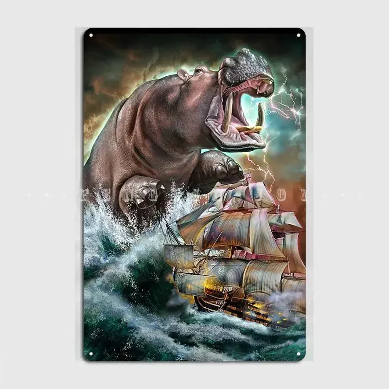 Hippopotamus Kraken Metallschild, Kino, Wohnzimmer, Küche, Vintage-Plaketten, Blechschilder, Poster
