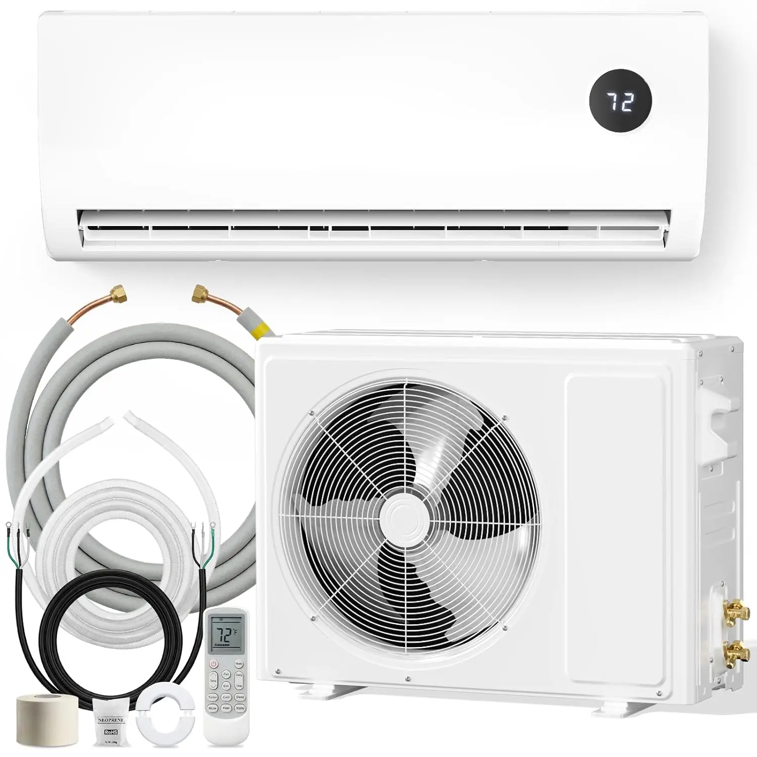 Smart Mini Split AC/Heating System 18000 BTU, 19 SEER2 Quiet Ductless Air Conditioner with Remote, Covers Up to 1250, Custom