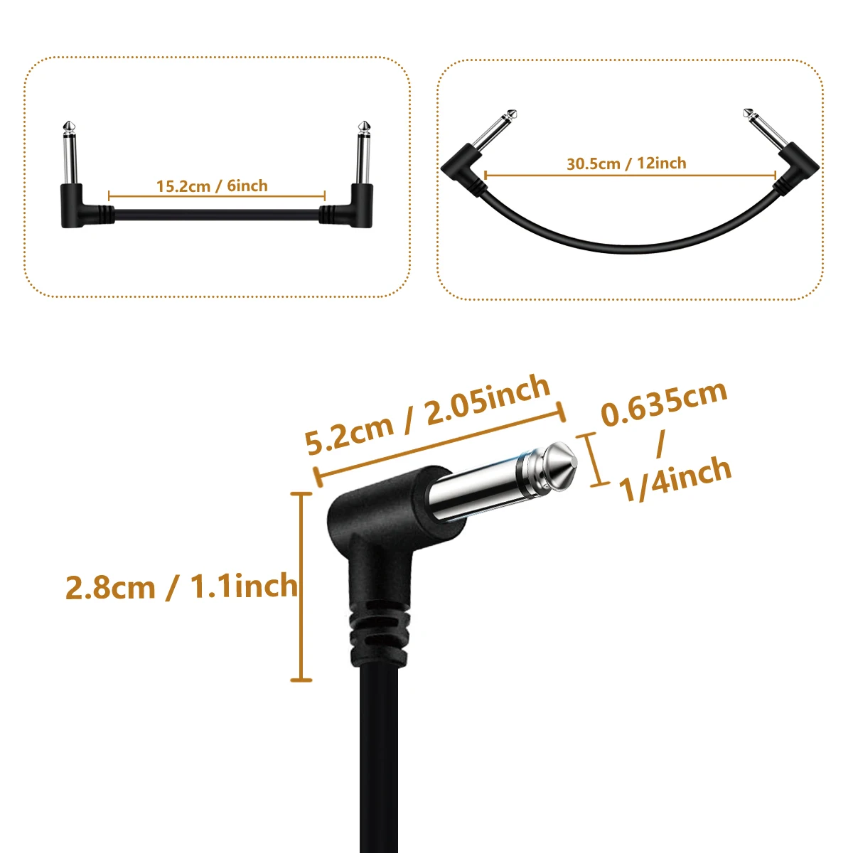 6.35 Guitar Effect Pedal Patch Cable 6/12inch Effect Board Short TS Cable Right Angle Mono Cords Guitar Bass Accessories 2-8pcs