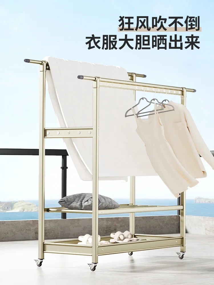 Clothes drying rack Floor-to-ceiling folding Indoor telescopic household clothes drying rod Balcony mobile quilt drying