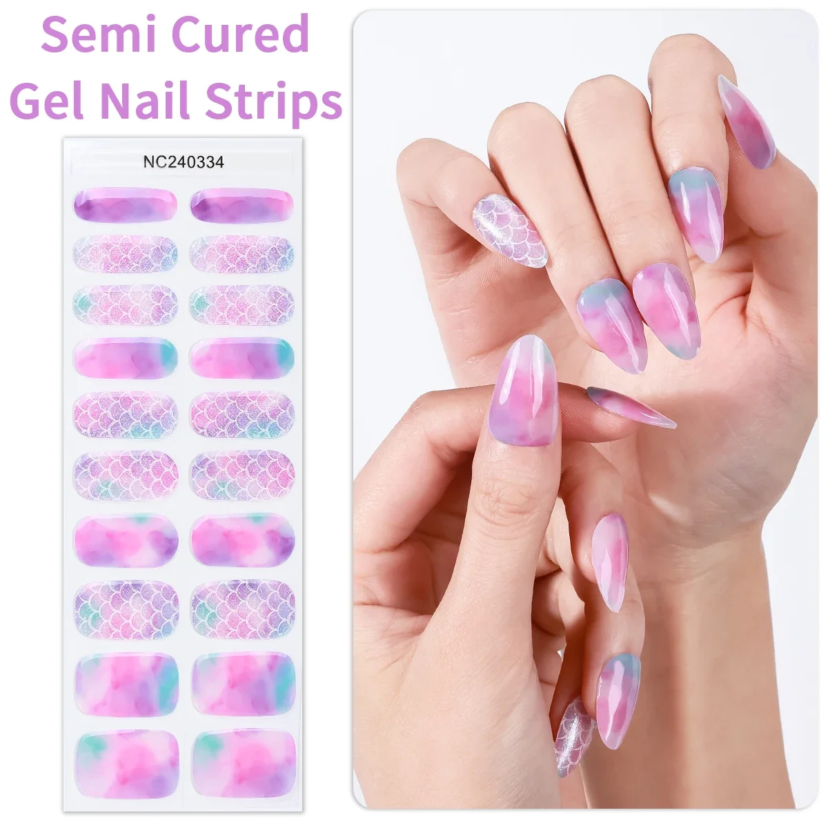 20 conseils perle blanc dégradé sirène Semi-durci ongles Gel bandes paillettes Aurora Gel ongles autocollants auto-adhésif UV autocollant pour ongles