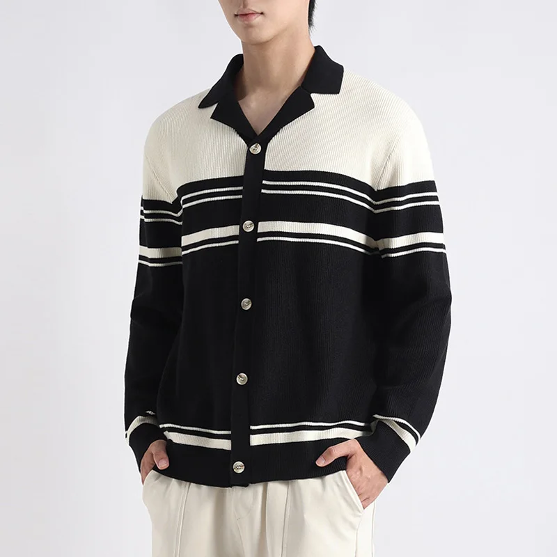 

Autumn Stripe Cardigan Sweater Men Casual Vintage Korean Streetwear Fashion Loose Casual Knitted Sweater Coat Knitwear Jacket