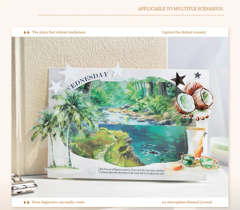 Journal GO 24pages Scenic View Landscape Sticker Book 4-Season Long Strip Decals for Journaling Scrapbooking Planners DIY Crafts
