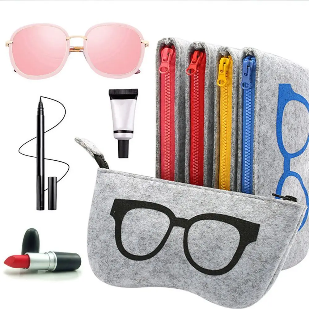 Protector Portable Storage Sunglasses Case Felt Box Eye Glasses Bag Zipper Pouch