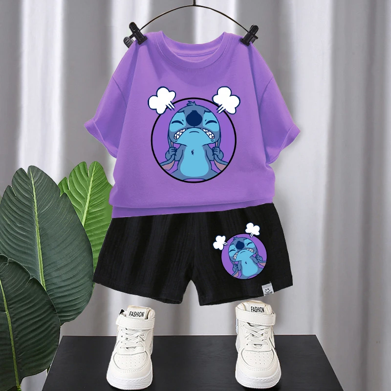 Kawaii ścieg dziewczyna dres Cartoon letnie ubrania dla dzieci zestaw słodkie nadruki dzieci odzież stroje T-Shirt dla dzieci + 2 spodenki