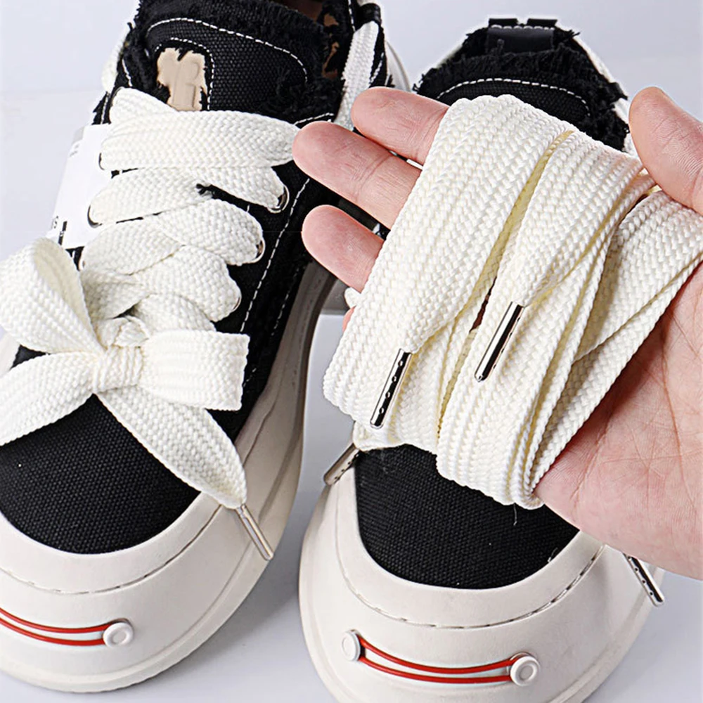 130cm Solid Color Shoelaces 2cm Wider Flat Shoelaces 1Pair Replace Canvas Sneakers Rope Big Shoe Laces Accessories Wholesale