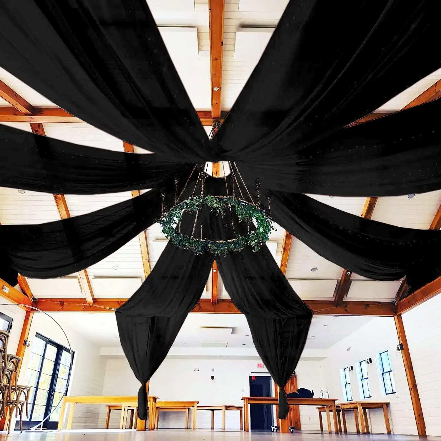 

Black Ceiling Drapes Wedding Arch Draping Fabric 24 Panels-5ftx15ft Chiffon Sheer Ceiling Curtain Elegant Ceiling Draping Fabric