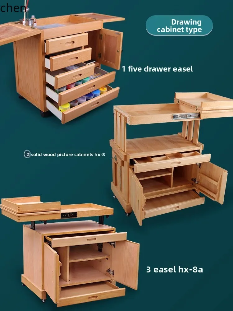 

YXY Movable Multi-layer Storage Art Tools Supplies Toolbox Storage Box Solid Wood Painting Cabinet