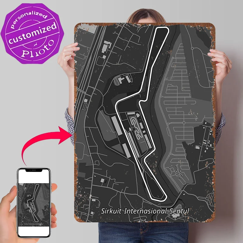 Sentul International Circuit Map Personalized 3D Textured Metal Poster Wall Art Tinplate Sign for Bathroom Decor Room Wand Deko