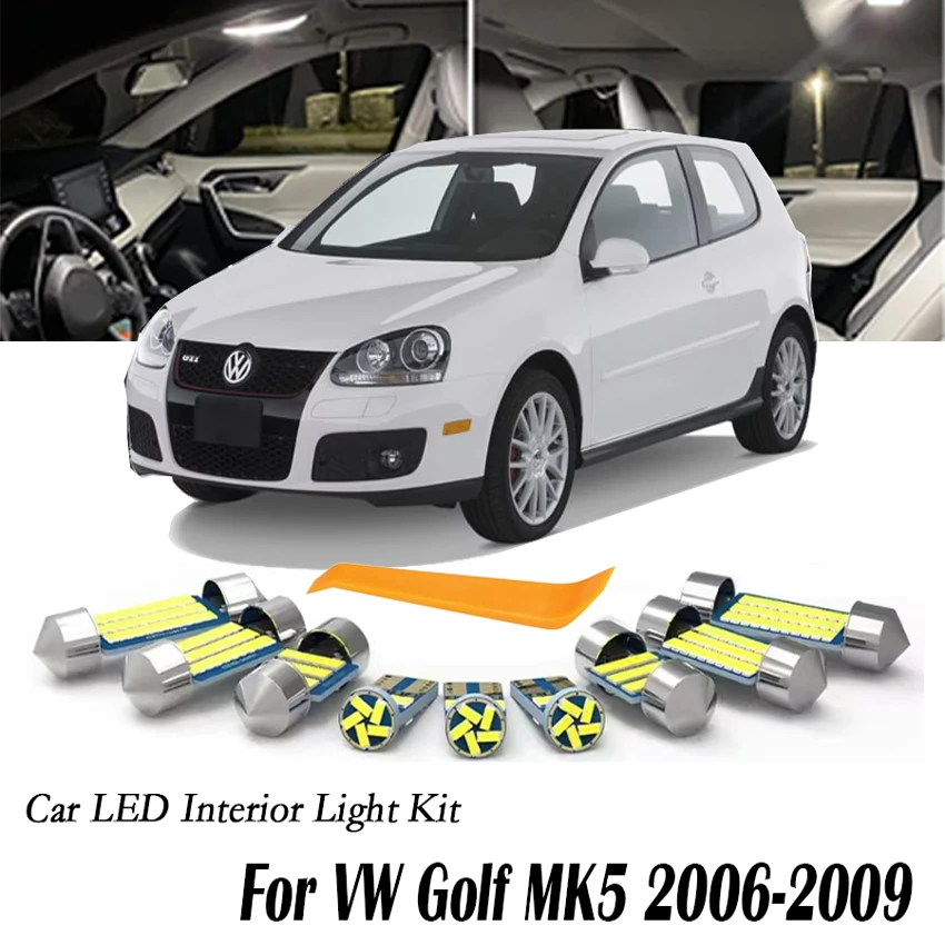 14Pcs For VW Volkswagen Golf MK5 5 V GTI 2006 2007 2008 2009 Complete Car LED Interior Map Dome Glove Box Foot Trunk Light Kit