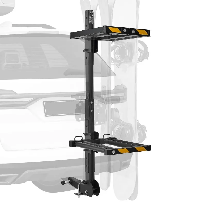 Folding Hitch Mounted Ski & Snowboard Rack, Fits 2-Inch Receiver, Carries Up To 6 Pairs of Skis or 4 Snowboards