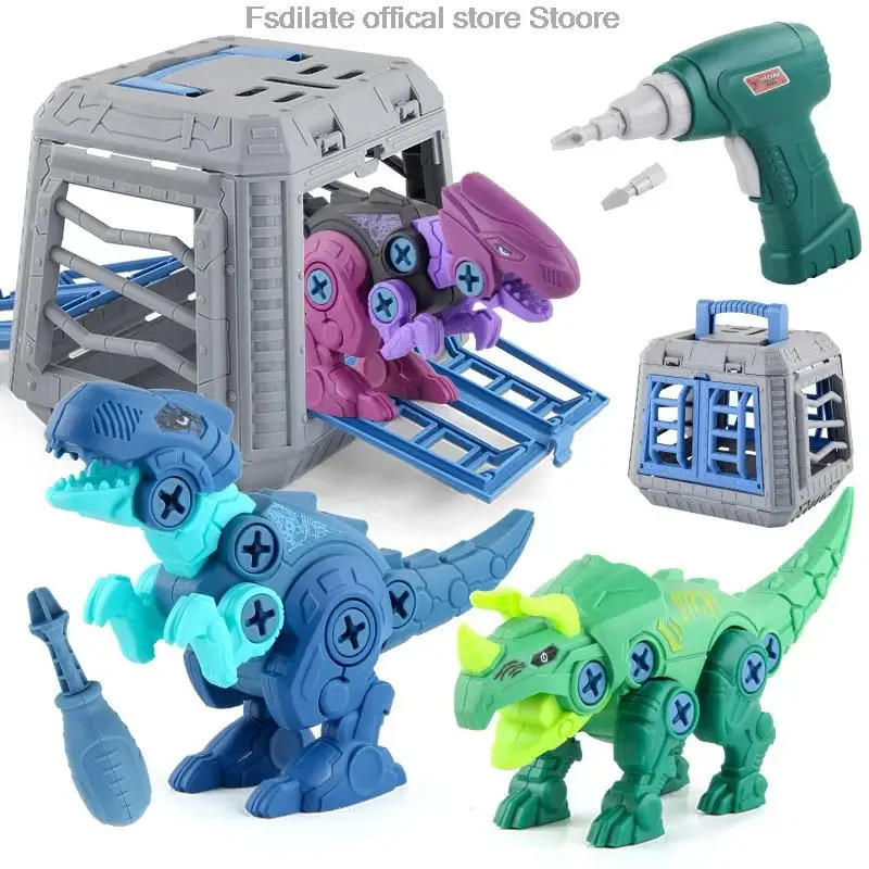 Montagem de tiranossauro rex diy montado dinossauro bloco de construção brinquedos blocos de construção com mini broca elétrica presente para crianças