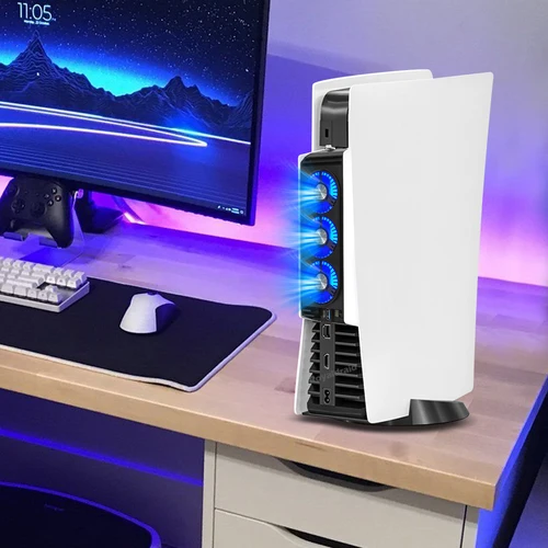 Imagen 2 del producto Ventilador de refrigeración PS5 mejorado, ventilador enfriador silencioso, luz LED, concentradores USB3.0 para Playstation 5 Disc y accesorios de consola de edición Digital