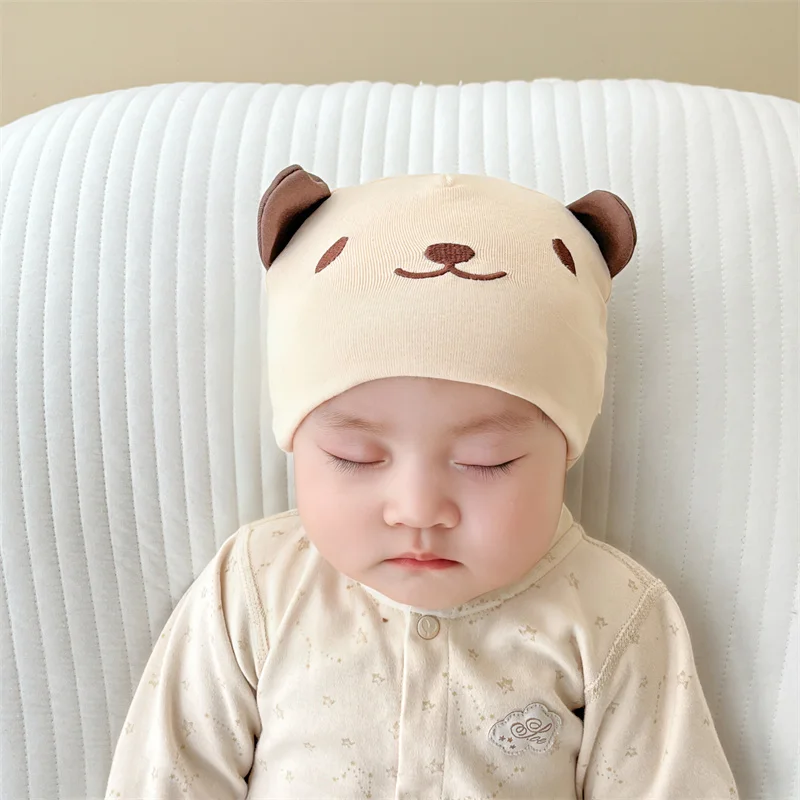 Autumn Winter Newborn Beanie Soft Cotton Elastic Baby Hats Cartoon Bear Pattern Spring Baby Girls Boys Caps 0-12 Month