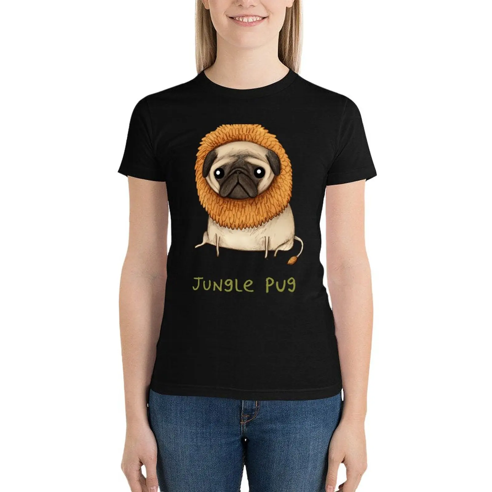 Jungle Pug T-Shirt korean fashion summer top summer tops kawaii clothes workout shirts for Women loose fit