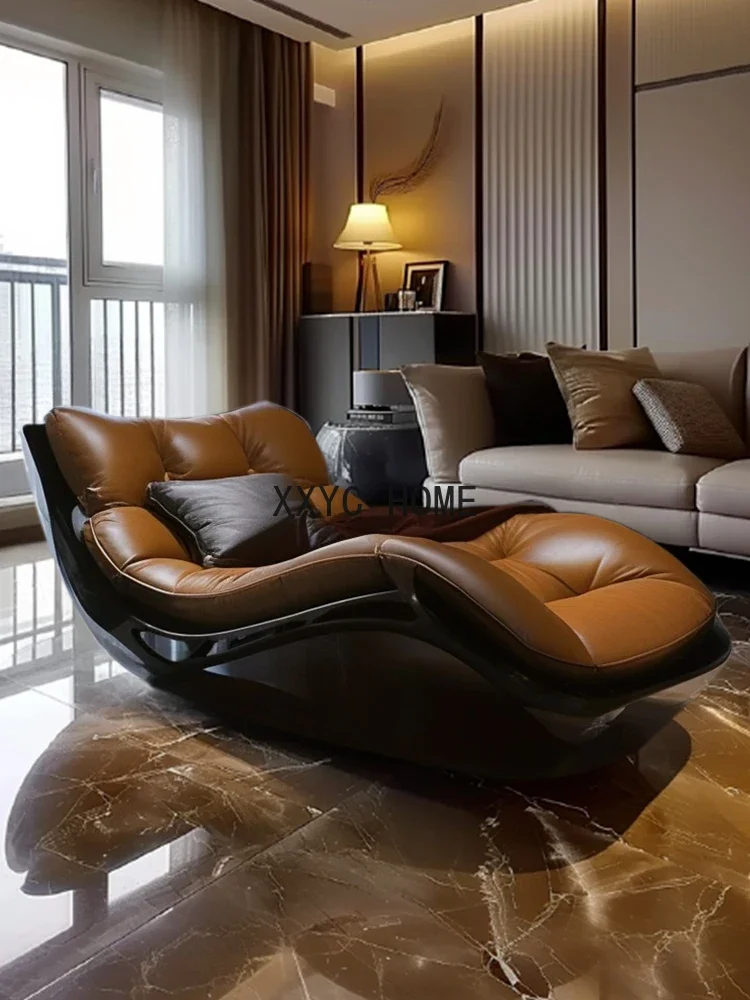 

New Single Minimalist Italian Wuhe Shiju Leisure Designer Leather Reclining Chair