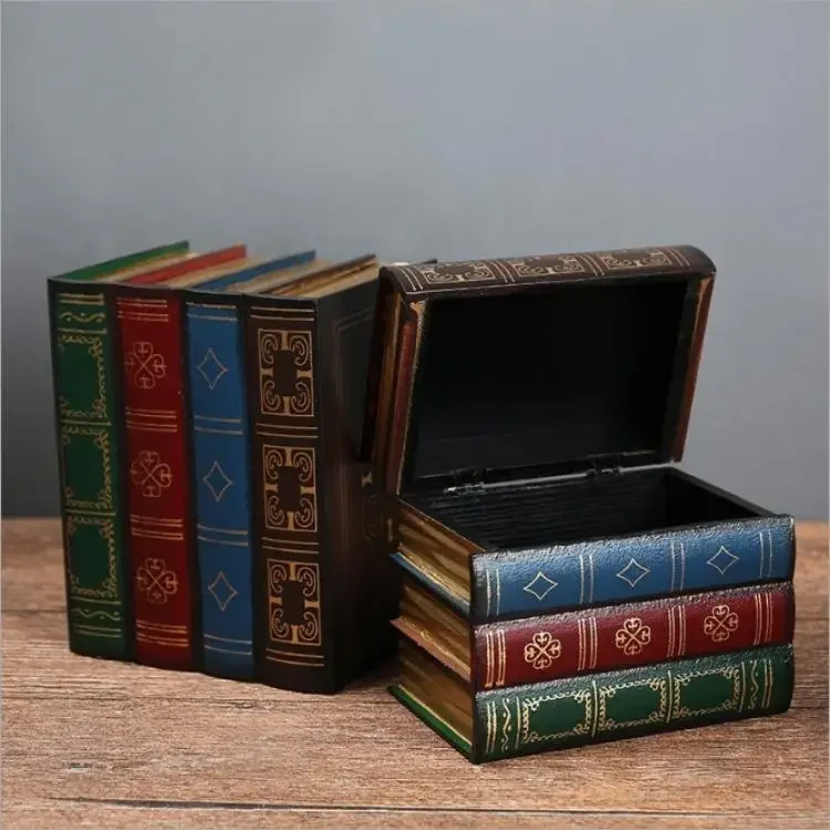 European-Style Retro Wood Decoration Emulational Book Storage Box Display Props Creative Decoration