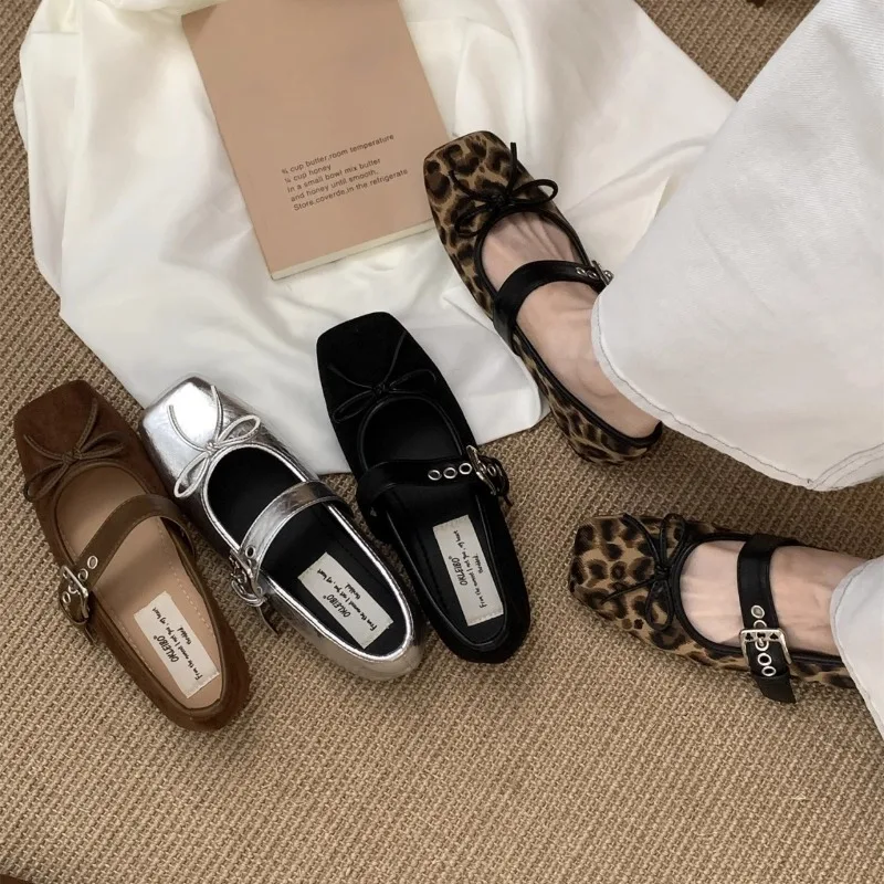 

Designer Women's Square Toe Shoes Luxury Bow Flats Ladies Ballet Belt Buckle Footwear Elegant Fashion Mary Jane Shoes Zapatos