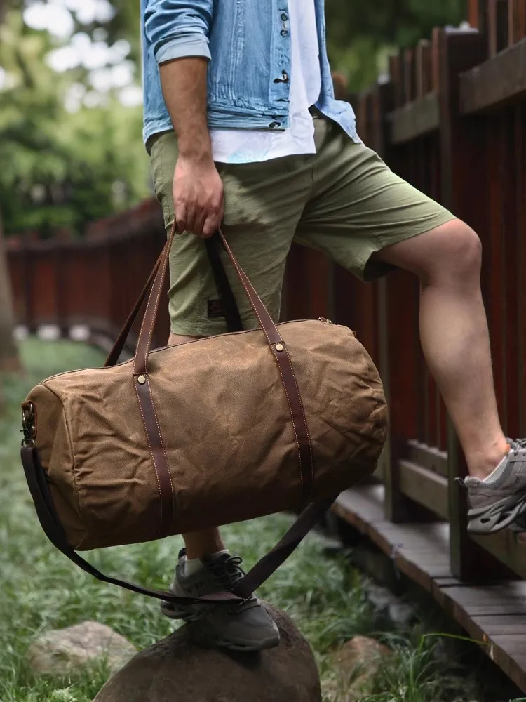 Large Capacity Retro Folding Travel Bag Waterproof Portable Outdoor Fitness Shoulder Bag