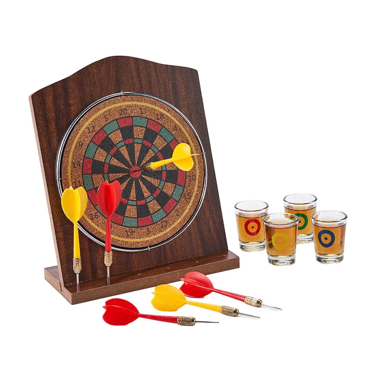 Wooden Dart Board Set 6 Darts Durable Portable Target Board Miniature Desk Top Darts for Park Indoor Beach Party Favors Garden