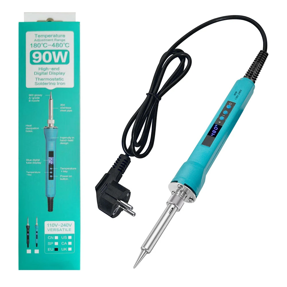90 واط شاشة الكريستال السائل الرقمية سبيكة لحام AC220V قابل للتعديل درجة الحرارة 180-480 مئوية أدوات لحام سخان من السيراميك أطراف لحام #6