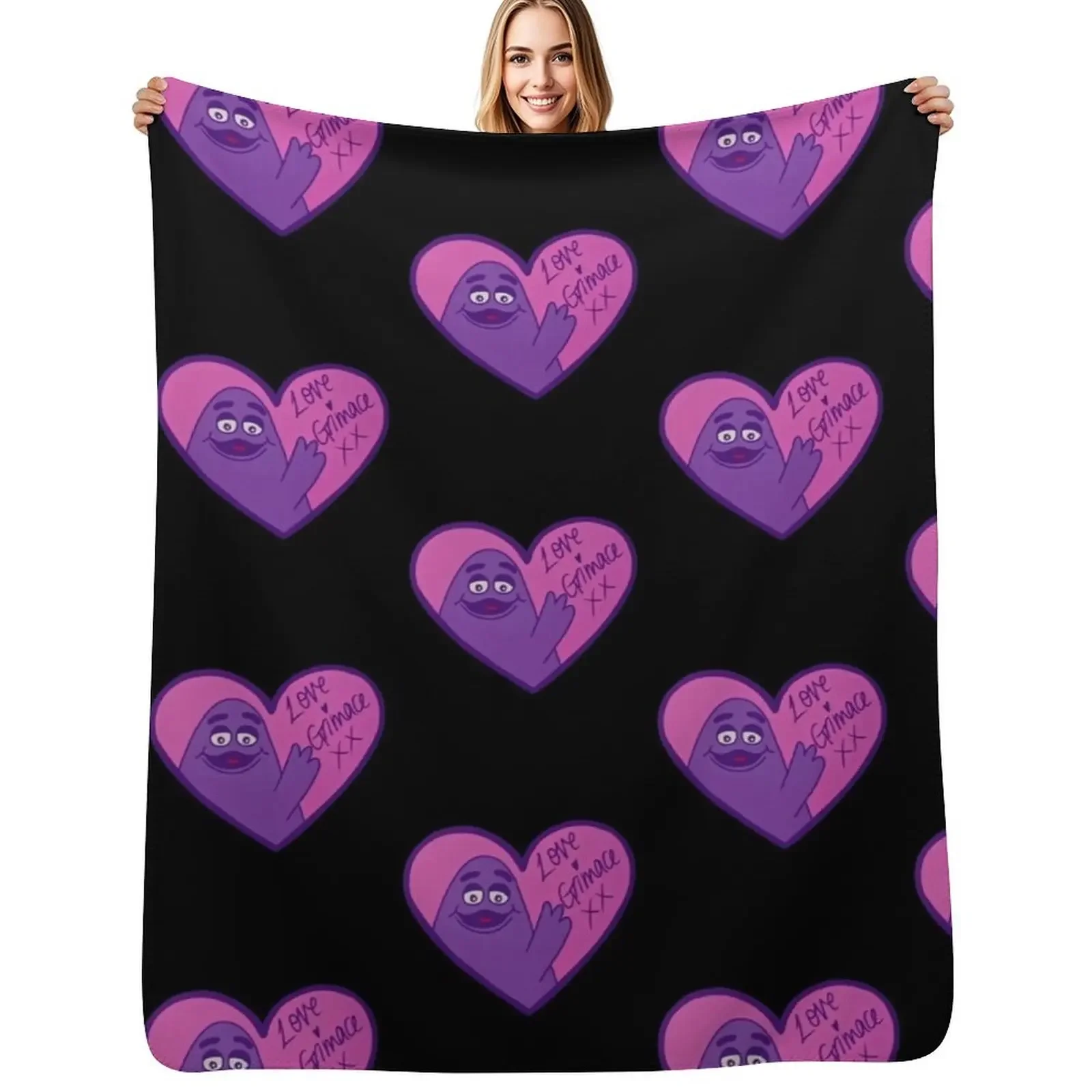 

Love Grimace valentines Throw Blanket Decoratives Camping Flannel Fabric christmas gifts Blanket