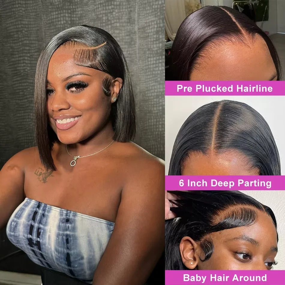 البرازيلي العظام مستقيم قصير Bobs 13x4 الدانتيل الجبهة الباروكات 250% الكثافة 13x6 HD الدانتيل الشفاف أمامي خصلات الشعر المستعار الإنسان للنساء