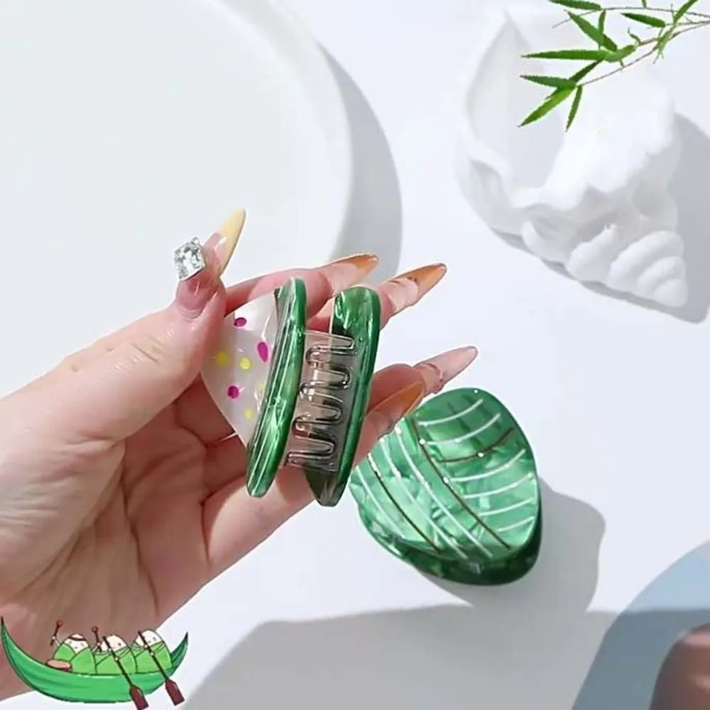 Creative Waterproof Zongzi Shark Clip Sweet High-Quality Acetic Acid Hair Claw Green Chinese Style Rice Dumpling Hairgrips Daily view 2