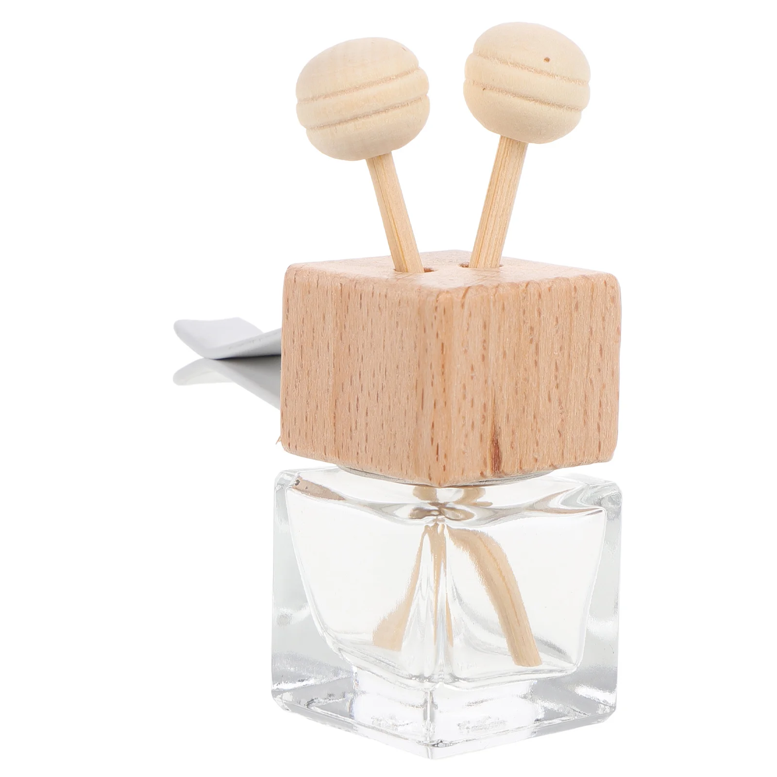 

Car Aromatherapy Clip Diffuser Clear Glass Essential Oil Perfume Bottle Wooden Cap Adorable Design Attachment