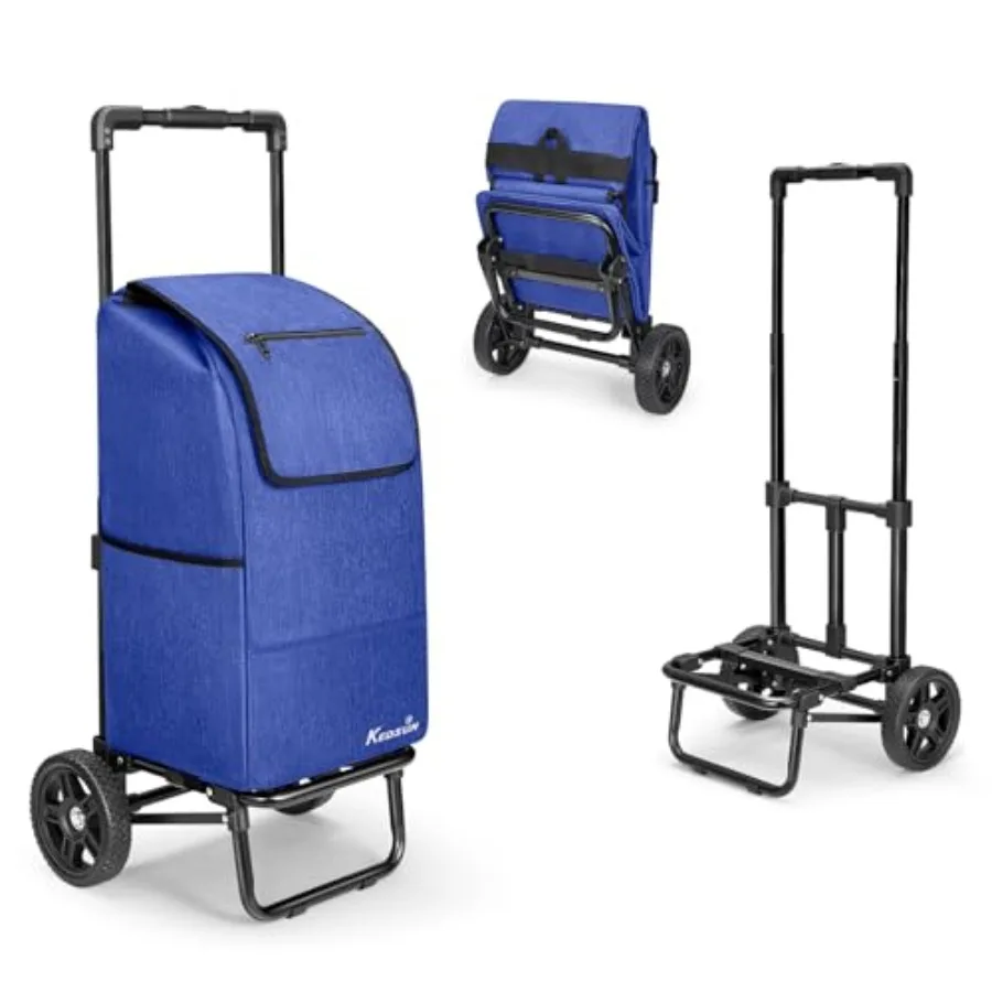 

2 in 1 Grocery Shopping Cart for Camping Laundry Garden Use, Blue Waterproof Fabric on Steel Frame, 330 lbs Capacity, Foldable